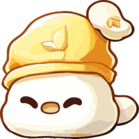 Cute cartoon character wearing yellow hat, smiling happily. This adorable design features round body and playful expression, perfect for children illustrations or merchandise png