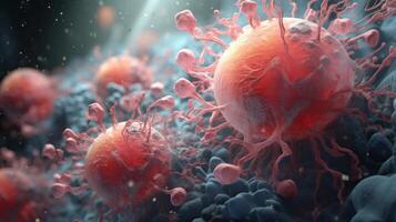 Virus, bacteria, fungi medical background. Neural network photo