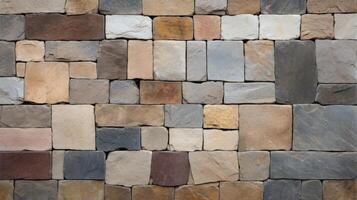 Natural stone wall cladding, brick work, ceramic vitrified high deep elevation tile design. Neural network photo