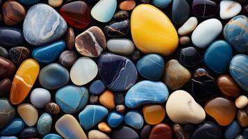 Wet sea pebble stones with different colors and patterns. Neural network photo