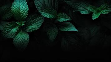 Green mint leaves pattern layout design. Ecology natural creative concept. Neural network photo