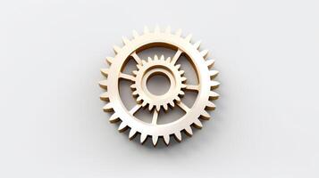 A large white metal gear on a white background. Neural network photo