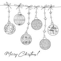 Winter illustration of Christmas tree balls. Coloring on a white background in sketch style. Can be used to create cards, invitations, backgrounds, patterns, coloring. vector