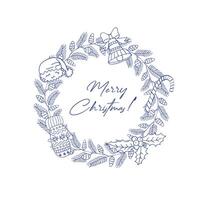 New Year wreath made of branches, cones and decor. Illustration for New Year and Christmas on a white background. vector