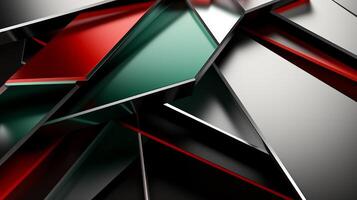 Abstract background with three dimensional green and red glass shapes. Neural network photo