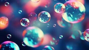 Soap bubbles on colorful blurred background. Neural network photo