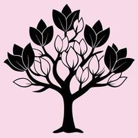 Magnolia tree silhouette graphic for creative projects, logos, and outdoor-themed visuals. Ideal for digital or print designs. An elegant natural touch to your creative projects. vector