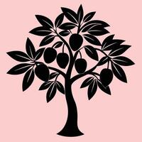 Mango tree silhouette graphic for creative projects, logos, and outdoor-themed visuals. Ideal for digital or print designs. An elegant natural touch to your creative projects. vector