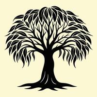Willow tree silhouette graphic for creative projects, logos, and outdoor-themed visuals. Ideal for digital or print designs. An elegant natural touch to your creative projects. vector