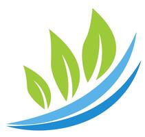 logo with three green leaves and blue water. Design is simple on a white background. It conveys a clean and eco-friendly concept, suitable for gardening or hydroponic-related branding vector