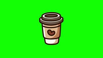 Animated Coffee Cup with Heart Icon on Green Screen Background - 4K Loop video