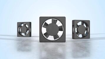 CPU Cooling Fans on a Reflective Floor 3D Animation. Spinning Computer Fans. 4K video