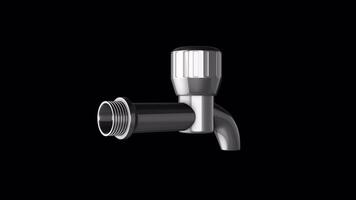 Reflective Water Tap Rotating on a Transparent Background. Seamless Loop. 4K video