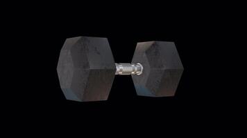Dumbbell Rotating on a Transparent Background. Seamless Loop. Hexagon Dumbbell. 4K video