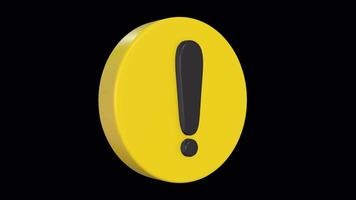 3D Exclamation Mark Icon Rotating on a Transparent Background. Seamless Loop. 4K video