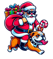 Trendy Santa on a Bulldog - Bold Christmas Art png