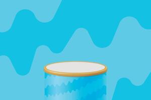 Blue 3D podium with abstract design and background with wavy lines. vector