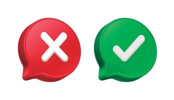Accept and reject icons with 3D speech bubble. vector