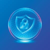 Protective dial with a cybernetic and digital style shield and padlock. Protective energy dome. vector