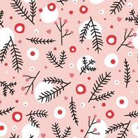 Seamless pattern with Christmas theme, elements and fir branches on soft pink background for creative design projects. vector