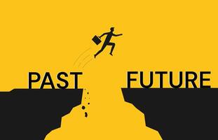 Silhouette man jump on a cliff from past to future, Go ahead and continuously improvement concept vector