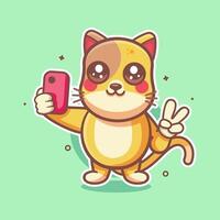 smiling cat character mascot taking a selfie with a smartphone isolated cartoon vector