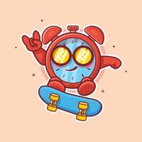 cool alarm clock character mascot playing skateboard isolated cartoon vector