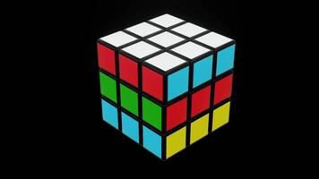 3x3 Rubik's Cube being solved over a black background 3D loop animation video