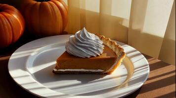 Slice of pumpkin pie with whipped cream video
