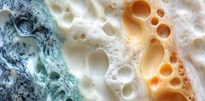 Abstract Close-Up of Multicolored Swirled Soap with Bubbles photo