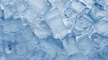 Crystal clear ice cubes as background, top view. Neural network photo