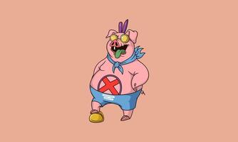 Funny cartoon pig with sunglasses and quirky outfit vector