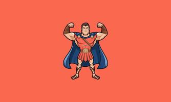 Strong warrior flexing muscles in heroic armor outfit vector