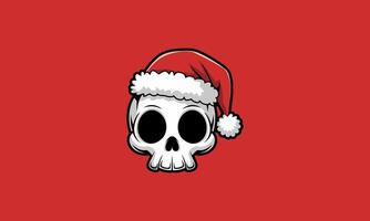 Skull wearing a Santa hat on a red festive background vector