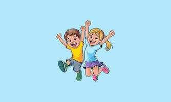 Happy kids jumping with excitement and joy together. vector