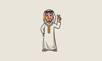 Smiling man in traditional attire making a peace sign vector