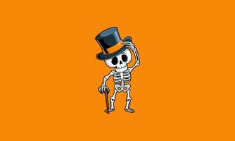 Cheerful skeleton tipping top hat with cane vector