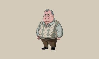 Grumpy old man with argyle vest and serious expression vector