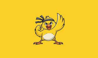 Fierce yellow bird in ninja pose with headband vector