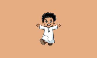 Happy boy in traditional attire jumping with joy vector