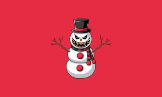 Evil snowman with sharp teeth and a sinister grin vector