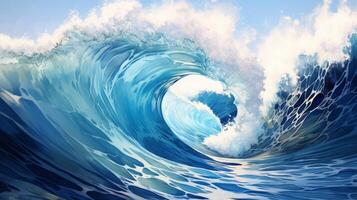 powerful wave crashes dramatically on the shore, capturing the energy and beauty of the ocean. Neural network photo