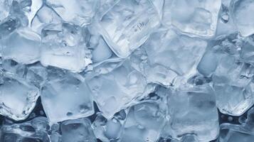 Crystal clear ice cubes as background, top view. Neural network photo