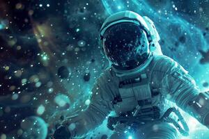 Portrait of Astronaut Posing in a Space Suit During a Spacewalk Mission on a Spaceship. Neural network photo