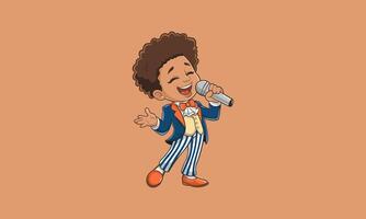 Young Boy Singing with Microphone in Formal Attire vector