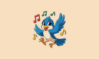 Happy blue bird singing with colorful music notes. vector