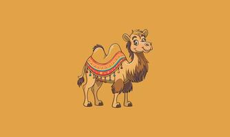 Smiling camel with colorful decorative saddle cartoon . vector
