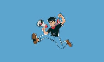 Angry Protester Jumping with Megaphone vector