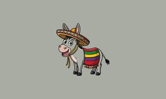 Cartoon donkey wearing sombrero and colorful blanket vector