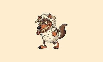 Sneaky wolf disguised as a sheep with a mischievous grin. vector